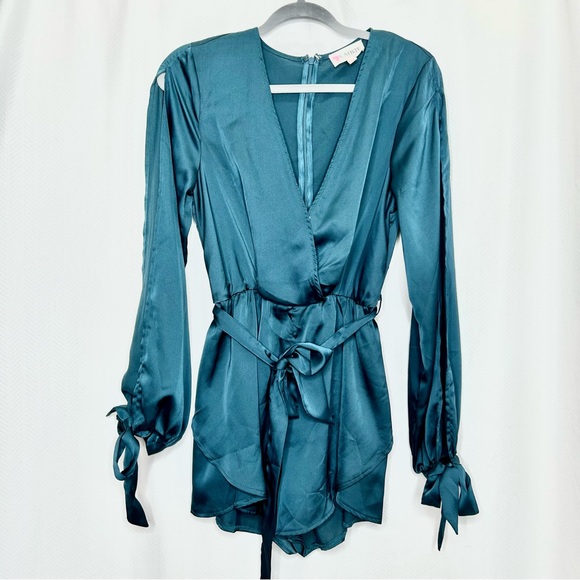 L'ATISTE Pants - L’Atiste teal long sleeve romper v neck